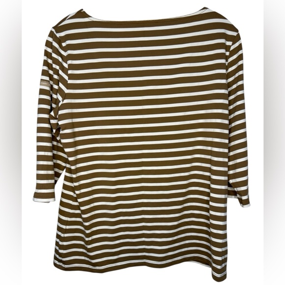 Saint James Tan and White Boxy 3/4 Sleeve Blouse - US 14 - Picture 2 of 8